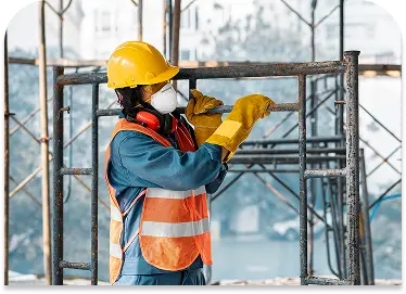 portrait man with safety equipment side view carrying ladder 1